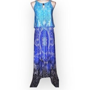 RAFAELLA Maxi Dress in Shades of Blue in various Patterns Sleeveless SZ SP